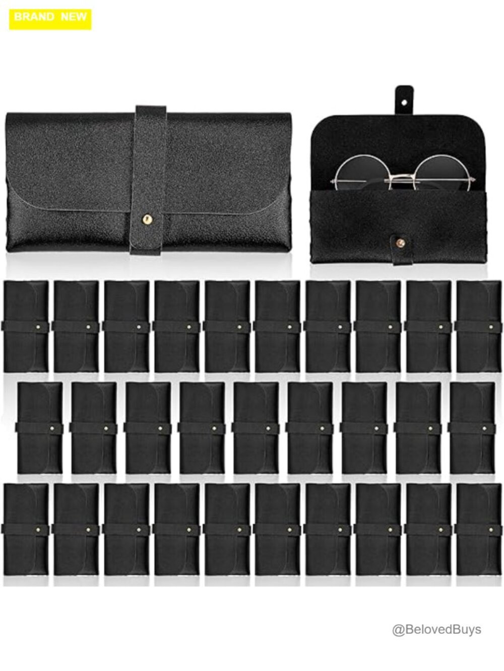 30 Pack Soft PU Leather Eyeglass Case Button Closure Travel Glasses Pouch